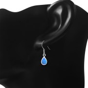 Synthetic Azure Opal Drop Sterling Silver Earrings, e404